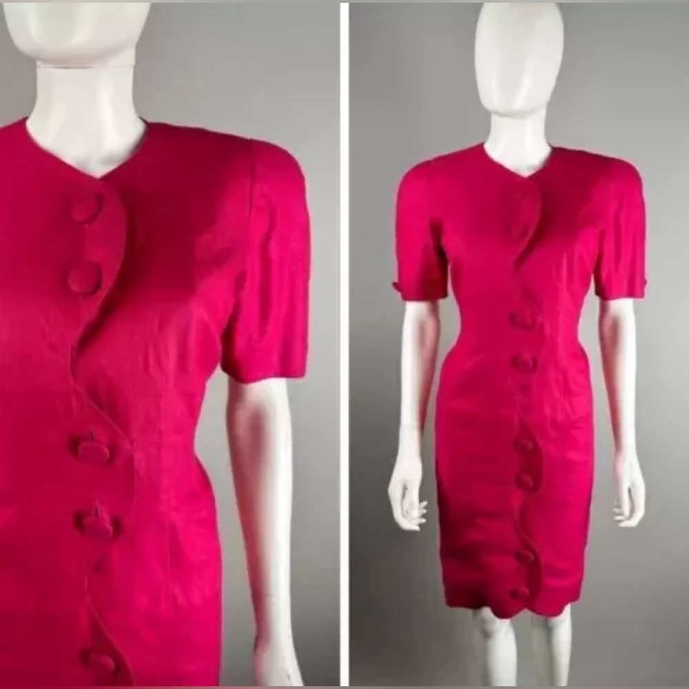 Vintage Fuchsia Button-Front Sheath Dress